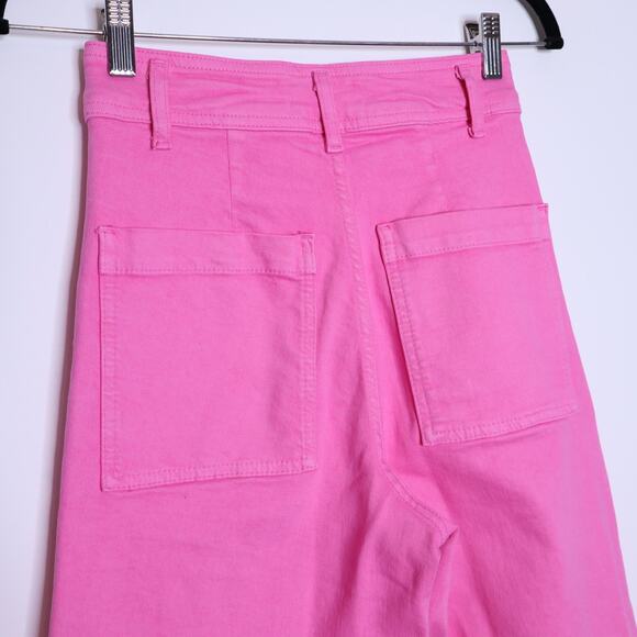 ZARA Marine Jeans High Waist Bubble Gum Pink Wide Leg Raw Hem Casual Women's 2 - Picture 7 of 11